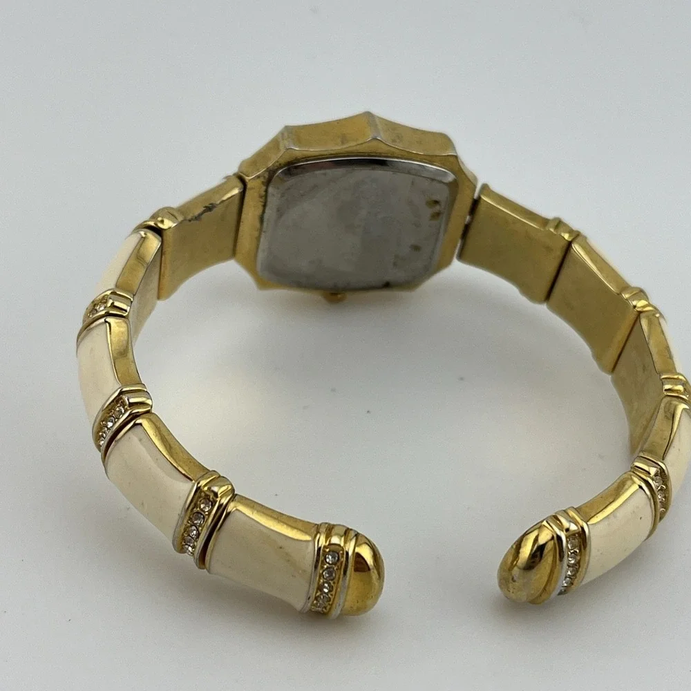 R.J. Graziano Watch Women Cream Enamel &‎ Crystals Gold Bangle- New Battery